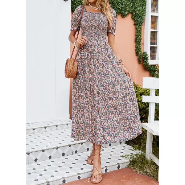 imageZESICA Womens 2024 Summer Boho Floral Print Square Neck Ruffle Swing Beach Long Maxi DressBluepink