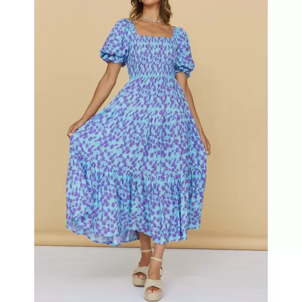imageZESICA Womens 2024 Summer Boho Floral Print Square Neck Ruffle Swing Beach Long Maxi DressBluishviolet