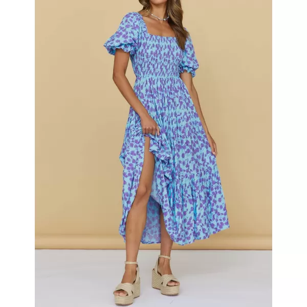 imageZESICA Womens 2024 Summer Boho Floral Print Square Neck Ruffle Swing Beach Long Maxi DressBluishviolet
