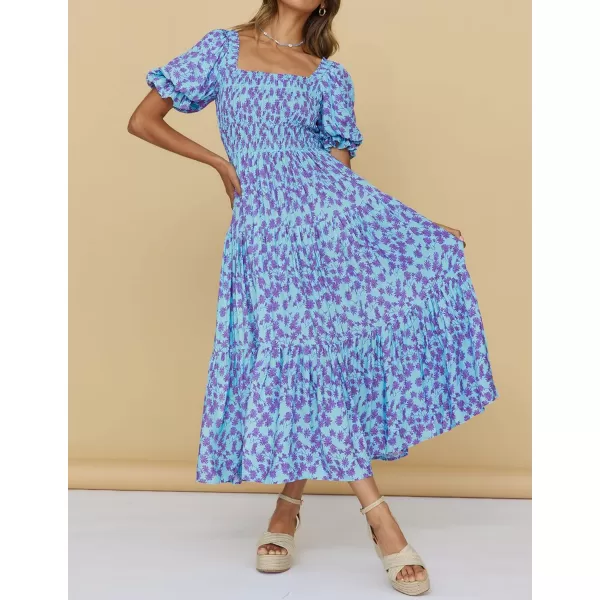 imageZESICA Womens 2024 Summer Boho Floral Print Square Neck Ruffle Swing Beach Long Maxi DressBluishviolet
