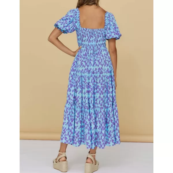 imageZESICA Womens 2024 Summer Boho Floral Print Square Neck Ruffle Swing Beach Long Maxi DressBluishviolet