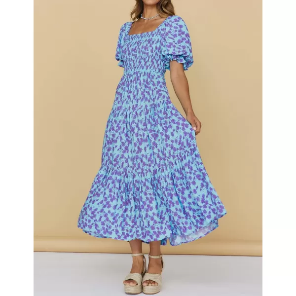 imageZESICA Womens 2024 Summer Boho Floral Print Square Neck Ruffle Swing Beach Long Maxi DressBluishviolet