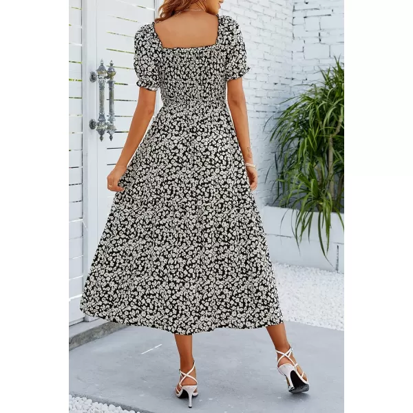 imageZESICA Womens 2024 Summer Boho Floral Print Square Neck Ruffle Swing Beach Long Maxi DressCharcoal