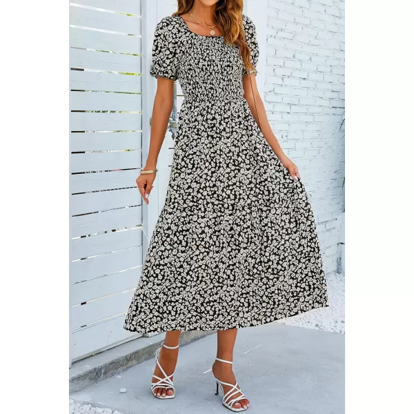 imageZESICA Womens 2024 Summer Boho Floral Print Square Neck Ruffle Swing Beach Long Maxi DressCharcoal