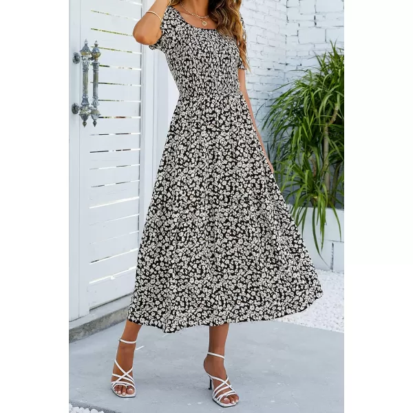 imageZESICA Womens 2024 Summer Boho Floral Print Square Neck Ruffle Swing Beach Long Maxi DressCharcoal
