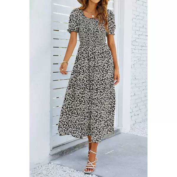 imageZESICA Womens 2024 Summer Boho Floral Print Square Neck Ruffle Swing Beach Long Maxi DressCharcoal