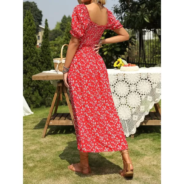 imageZESICA Womens 2024 Summer Boho Floral Print Square Neck Ruffle Swing Beach Long Maxi DressCherry