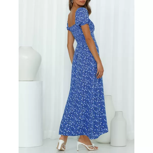 imageZESICA Womens 2024 Summer Boho Floral Print Square Neck Ruffle Swing Beach Long Maxi DressCobalt