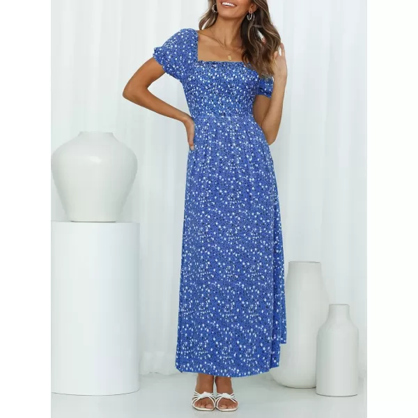 imageZESICA Womens 2024 Summer Boho Floral Print Square Neck Ruffle Swing Beach Long Maxi DressCobalt