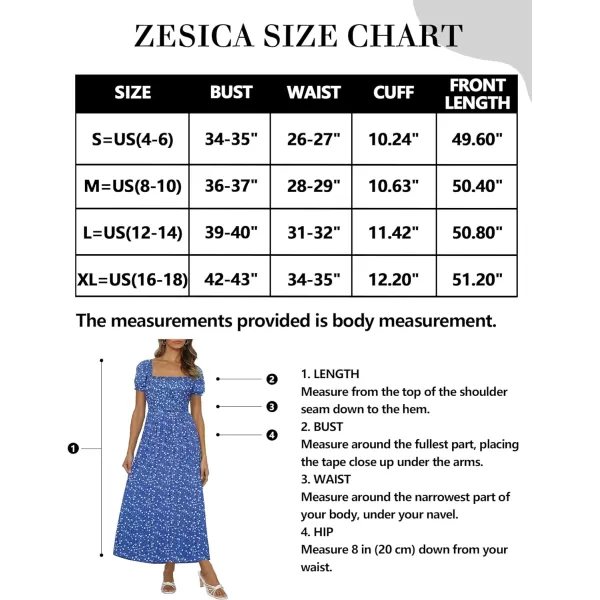 imageZESICA Womens 2024 Summer Boho Floral Print Square Neck Ruffle Swing Beach Long Maxi DressCobalt