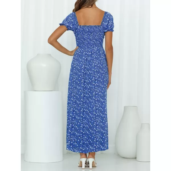 imageZESICA Womens 2024 Summer Boho Floral Print Square Neck Ruffle Swing Beach Long Maxi DressCobalt