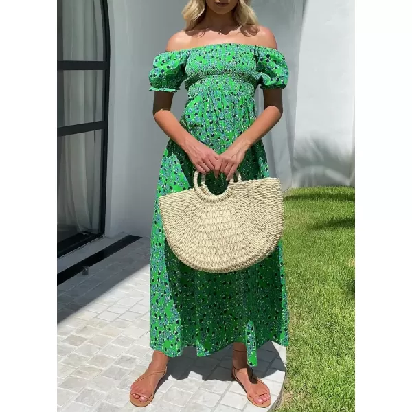 imageZESICA Womens 2024 Summer Boho Floral Print Square Neck Ruffle Swing Beach Long Maxi DressGrassgreen