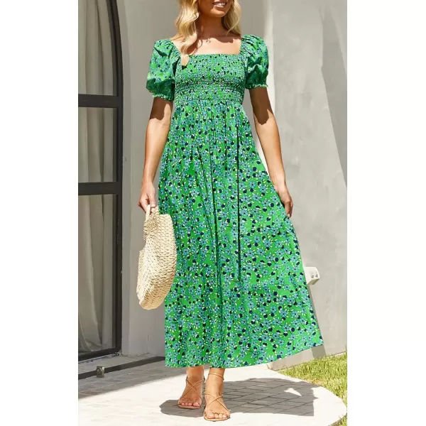 imageZESICA Womens 2024 Summer Boho Floral Print Square Neck Ruffle Swing Beach Long Maxi DressGrassgreen