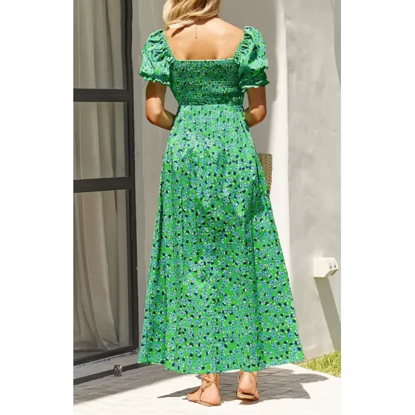 imageZESICA Womens 2024 Summer Boho Floral Print Square Neck Ruffle Swing Beach Long Maxi DressGrassgreen