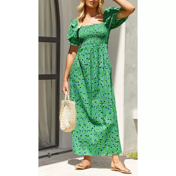 imageZESICA Womens 2024 Summer Boho Floral Print Square Neck Ruffle Swing Beach Long Maxi DressGrassgreen