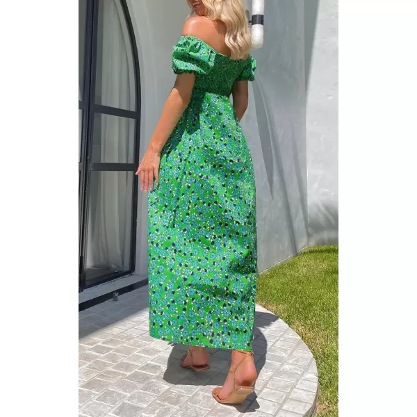 imageZESICA Womens 2024 Summer Boho Floral Print Square Neck Ruffle Swing Beach Long Maxi DressGrassgreen