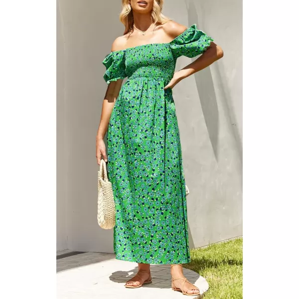 imageZESICA Womens 2024 Summer Boho Floral Print Square Neck Ruffle Swing Beach Long Maxi DressGrassgreen