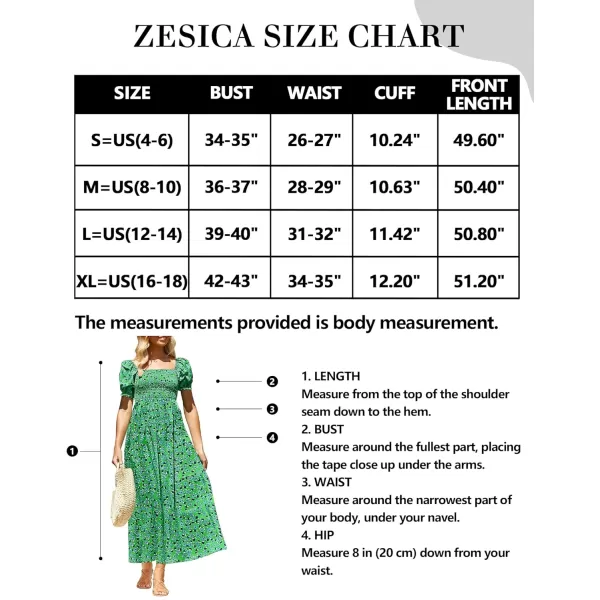 imageZESICA Womens 2024 Summer Boho Floral Print Square Neck Ruffle Swing Beach Long Maxi DressGrassgreen