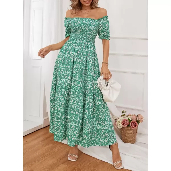 imageZESICA Womens 2024 Summer Boho Floral Print Square Neck Ruffle Swing Beach Long Maxi DressGreen