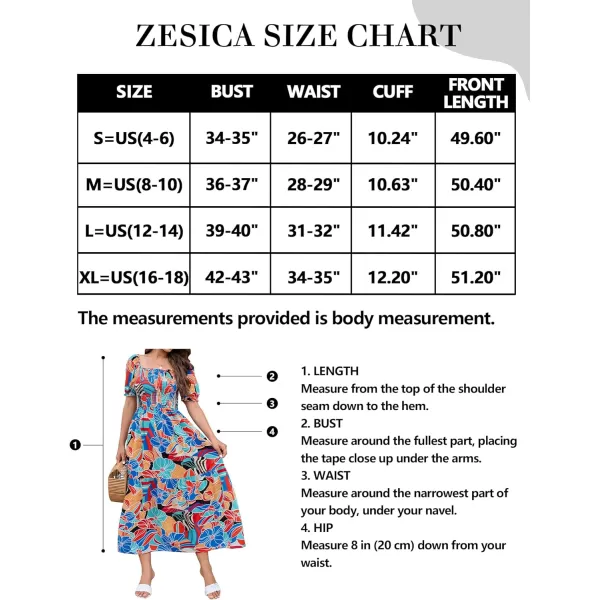 imageZESICA Womens 2024 Summer Boho Floral Print Square Neck Ruffle Swing Beach Long Maxi DressGreenblue
