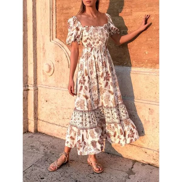 imageZESICA Womens 2024 Summer Boho Floral Print Square Neck Ruffle Swing Beach Long Maxi DressIvory