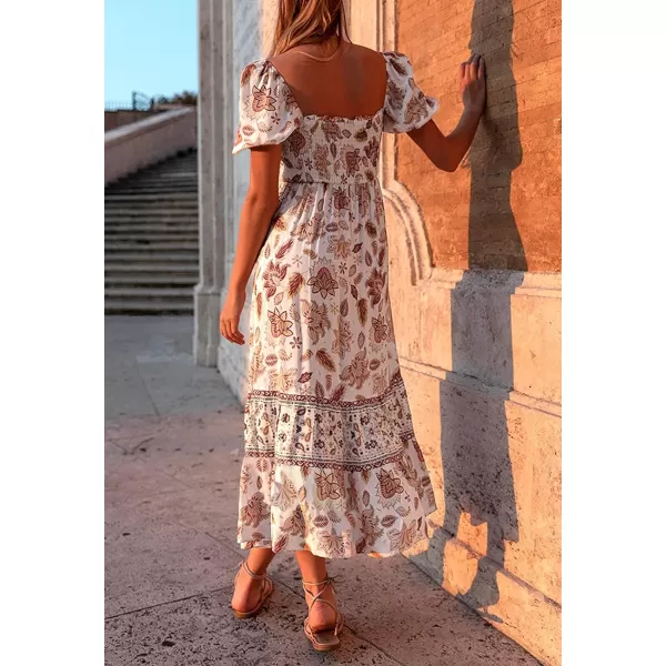 imageZESICA Womens 2024 Summer Boho Floral Print Square Neck Ruffle Swing Beach Long Maxi DressIvory