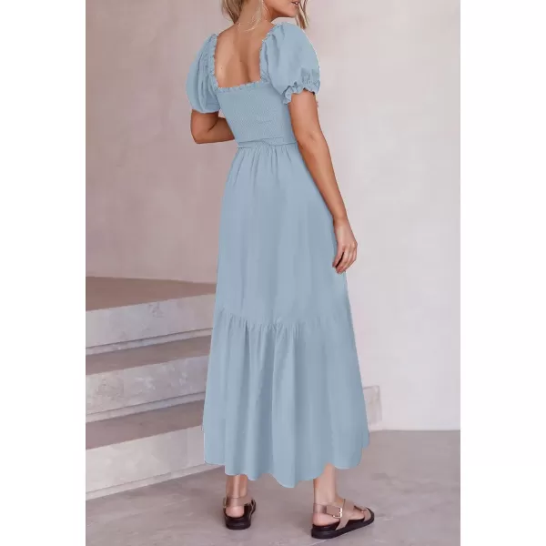 imageZESICA Womens 2024 Summer Boho Floral Print Square Neck Ruffle Swing Beach Long Maxi DressLightblue