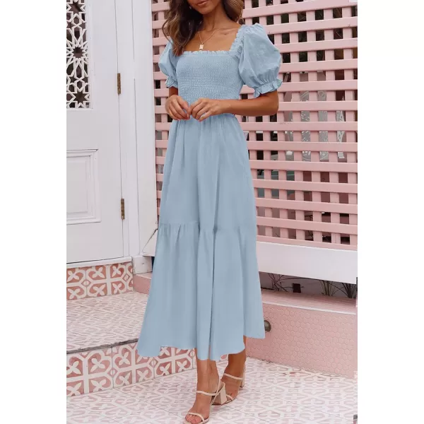 imageZESICA Womens 2024 Summer Boho Floral Print Square Neck Ruffle Swing Beach Long Maxi DressLightblue