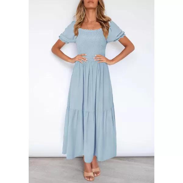 imageZESICA Womens 2024 Summer Boho Floral Print Square Neck Ruffle Swing Beach Long Maxi DressLightblue