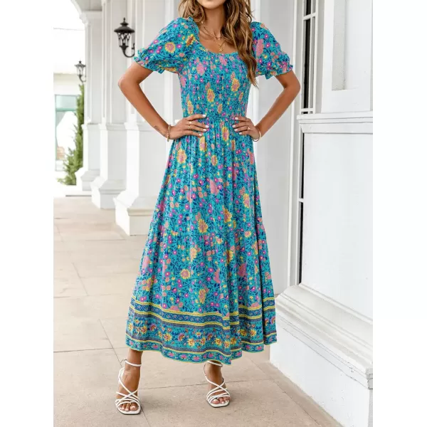 imageZESICA Womens 2024 Summer Boho Floral Print Square Neck Ruffle Swing Beach Long Maxi DressLightgreen