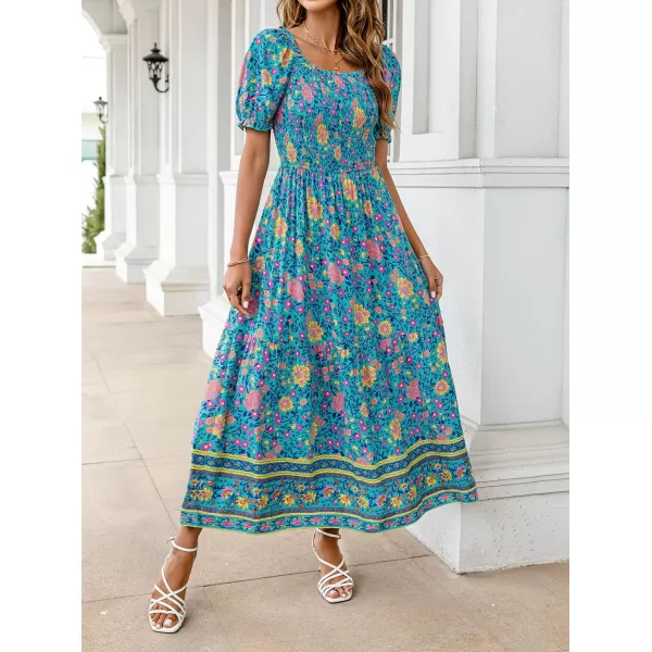 imageZESICA Womens 2024 Summer Boho Floral Print Square Neck Ruffle Swing Beach Long Maxi DressLightgreen