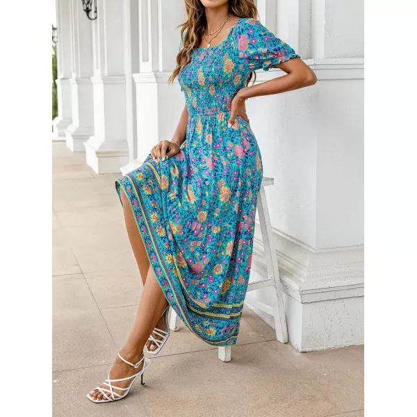 imageZESICA Womens 2024 Summer Boho Floral Print Square Neck Ruffle Swing Beach Long Maxi DressLightgreen