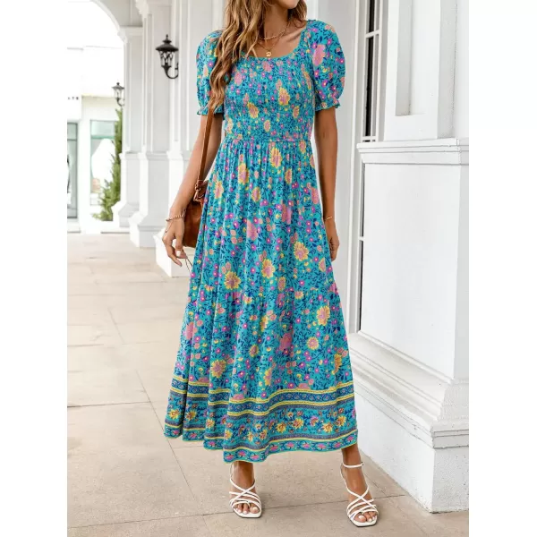 imageZESICA Womens 2024 Summer Boho Floral Print Square Neck Ruffle Swing Beach Long Maxi DressLightgreen