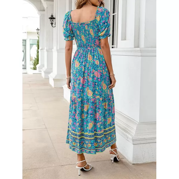 imageZESICA Womens 2024 Summer Boho Floral Print Square Neck Ruffle Swing Beach Long Maxi DressLightgreen