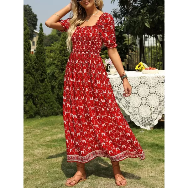 imageZESICA Womens 2024 Summer Boho Floral Print Square Neck Ruffle Swing Beach Long Maxi DressLycheered