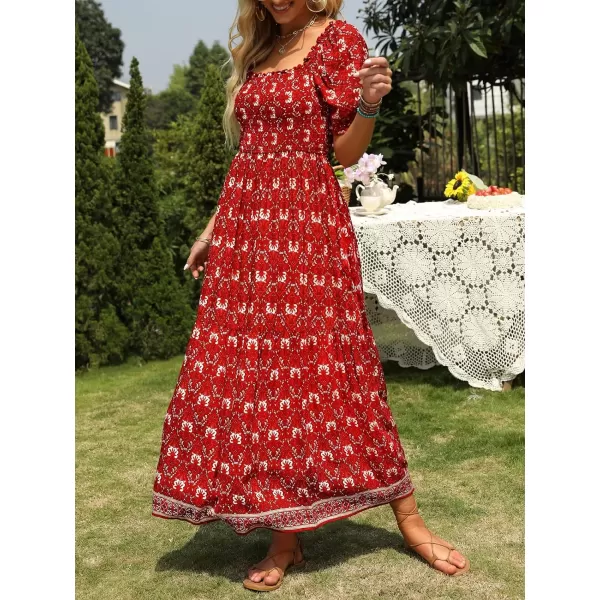 imageZESICA Womens 2024 Summer Boho Floral Print Square Neck Ruffle Swing Beach Long Maxi DressLycheered