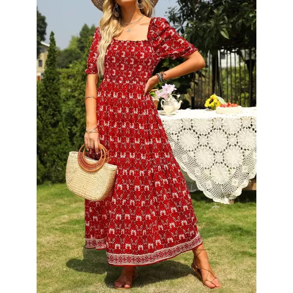 imageZESICA Womens 2024 Summer Boho Floral Print Square Neck Ruffle Swing Beach Long Maxi DressLycheered