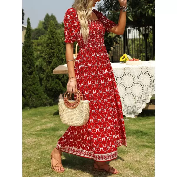 imageZESICA Womens 2024 Summer Boho Floral Print Square Neck Ruffle Swing Beach Long Maxi DressLycheered