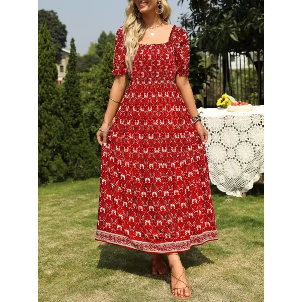 imageZESICA Womens 2024 Summer Boho Floral Print Square Neck Ruffle Swing Beach Long Maxi DressLycheered