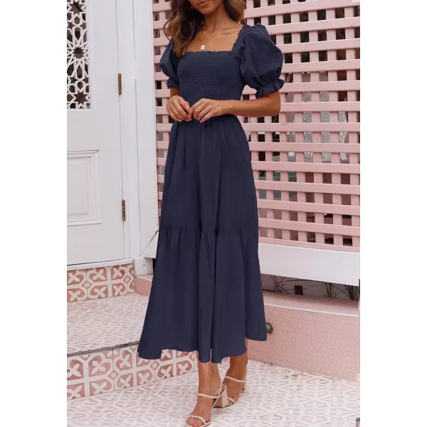imageZESICA Womens 2024 Summer Boho Floral Print Square Neck Ruffle Swing Beach Long Maxi DressNavyblue
