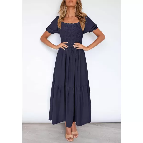 imageZESICA Womens 2024 Summer Boho Floral Print Square Neck Ruffle Swing Beach Long Maxi DressNavyblue