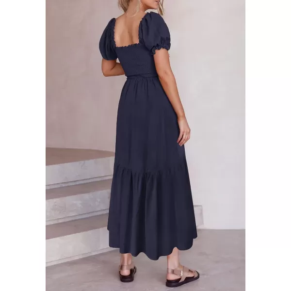 imageZESICA Womens 2024 Summer Boho Floral Print Square Neck Ruffle Swing Beach Long Maxi DressNavyblue