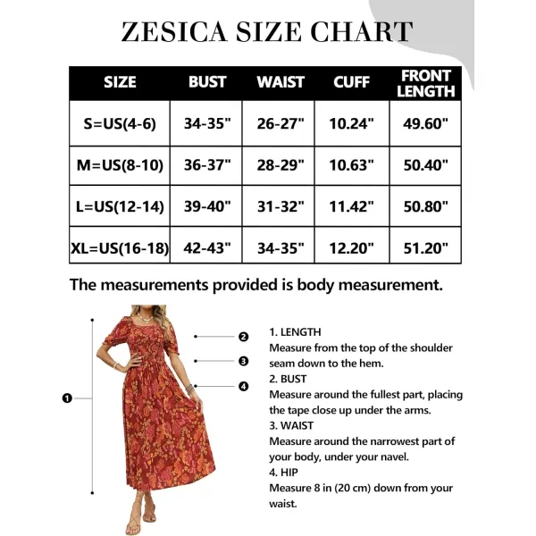 imageZESICA Womens 2024 Summer Boho Floral Print Square Neck Ruffle Swing Beach Long Maxi DressOrangeRed
