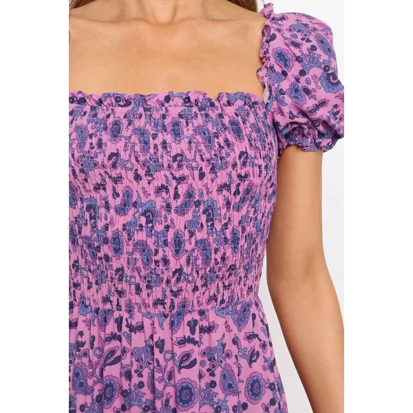imageZESICA Womens 2024 Summer Boho Floral Print Square Neck Ruffle Swing Beach Long Maxi DressPurple