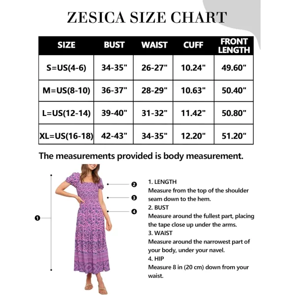 imageZESICA Womens 2024 Summer Boho Floral Print Square Neck Ruffle Swing Beach Long Maxi DressPurple