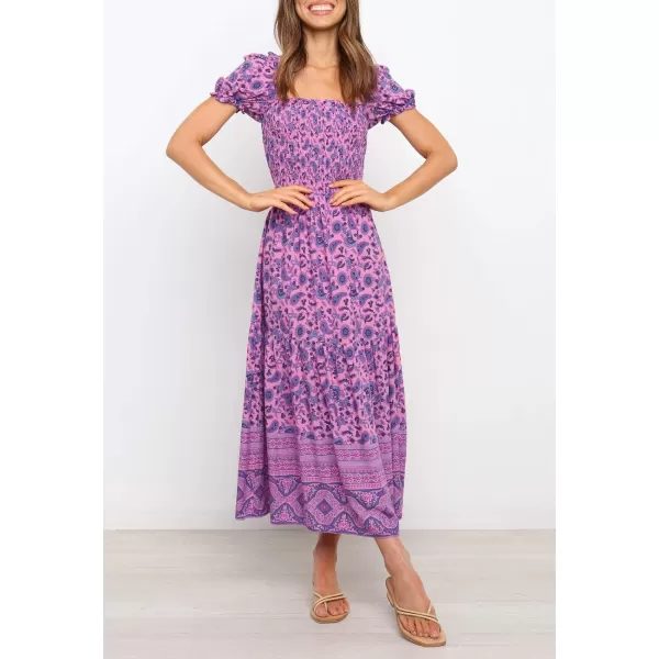 imageZESICA Womens 2024 Summer Boho Floral Print Square Neck Ruffle Swing Beach Long Maxi DressPurple