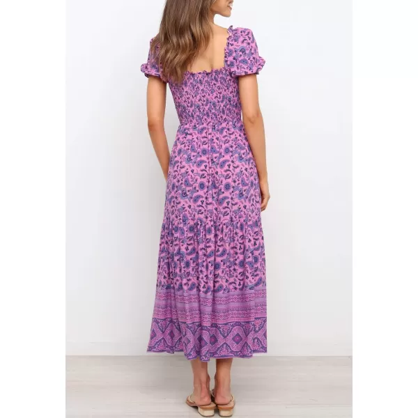 imageZESICA Womens 2024 Summer Boho Floral Print Square Neck Ruffle Swing Beach Long Maxi DressPurple