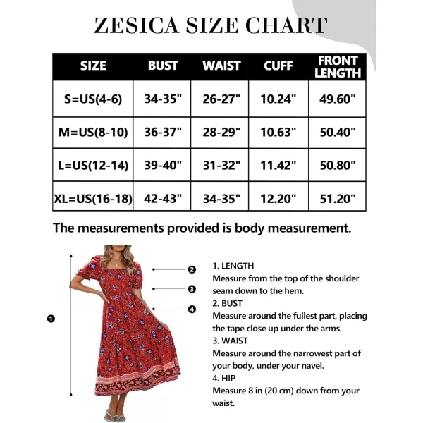 imageZESICA Womens 2024 Summer Boho Floral Print Square Neck Ruffle Swing Beach Long Maxi DressRed