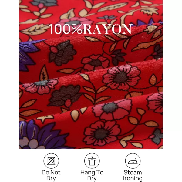imageZESICA Womens 2024 Summer Boho Floral Print Square Neck Ruffle Swing Beach Long Maxi DressRed
