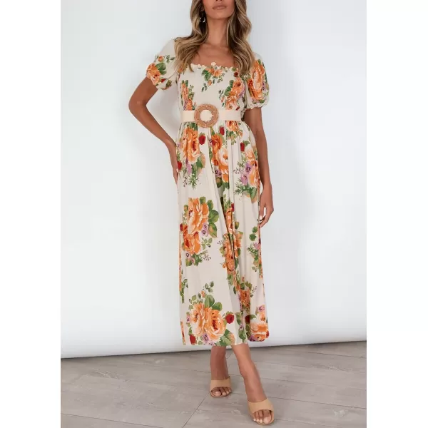 imageZESICA Womens 2024 Summer Boho Floral Print Square Neck Ruffle Swing Beach Long Maxi DressSunsetyellow
